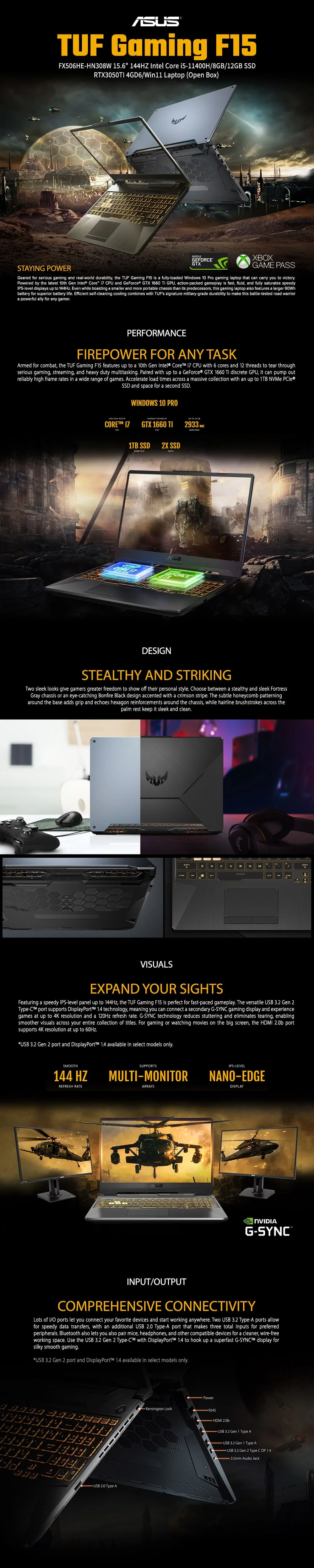 Asus TUF Gaming F15 15.6" 144HZ Intel Core i5-11400H/8GB/12GB SSD/RTX3050TI 4GD6/Win11 Laptop OB - Image 5