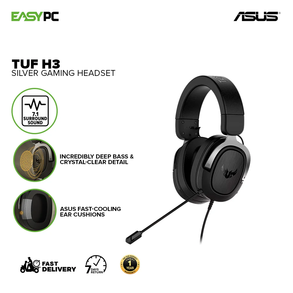 Asus TUF Gaming H3 7.1 Gaming Headset Gun Metal/ Red/ Silver - Image 12