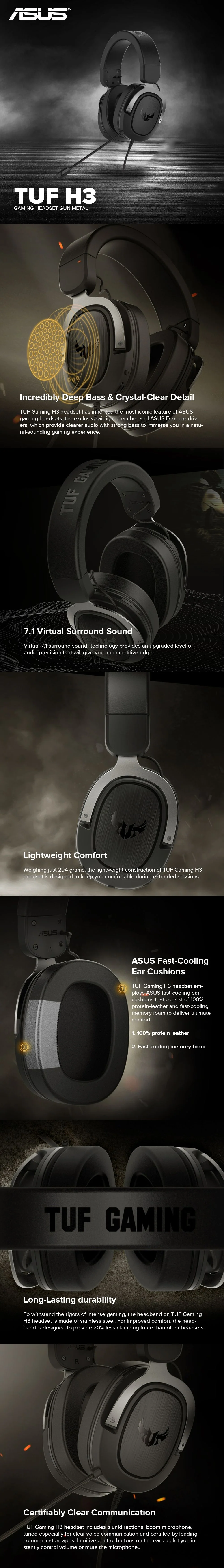 Asus TUF Gaming H3 7.1 Gaming Headset Gun Metal/ Red/ Silver - Image 16