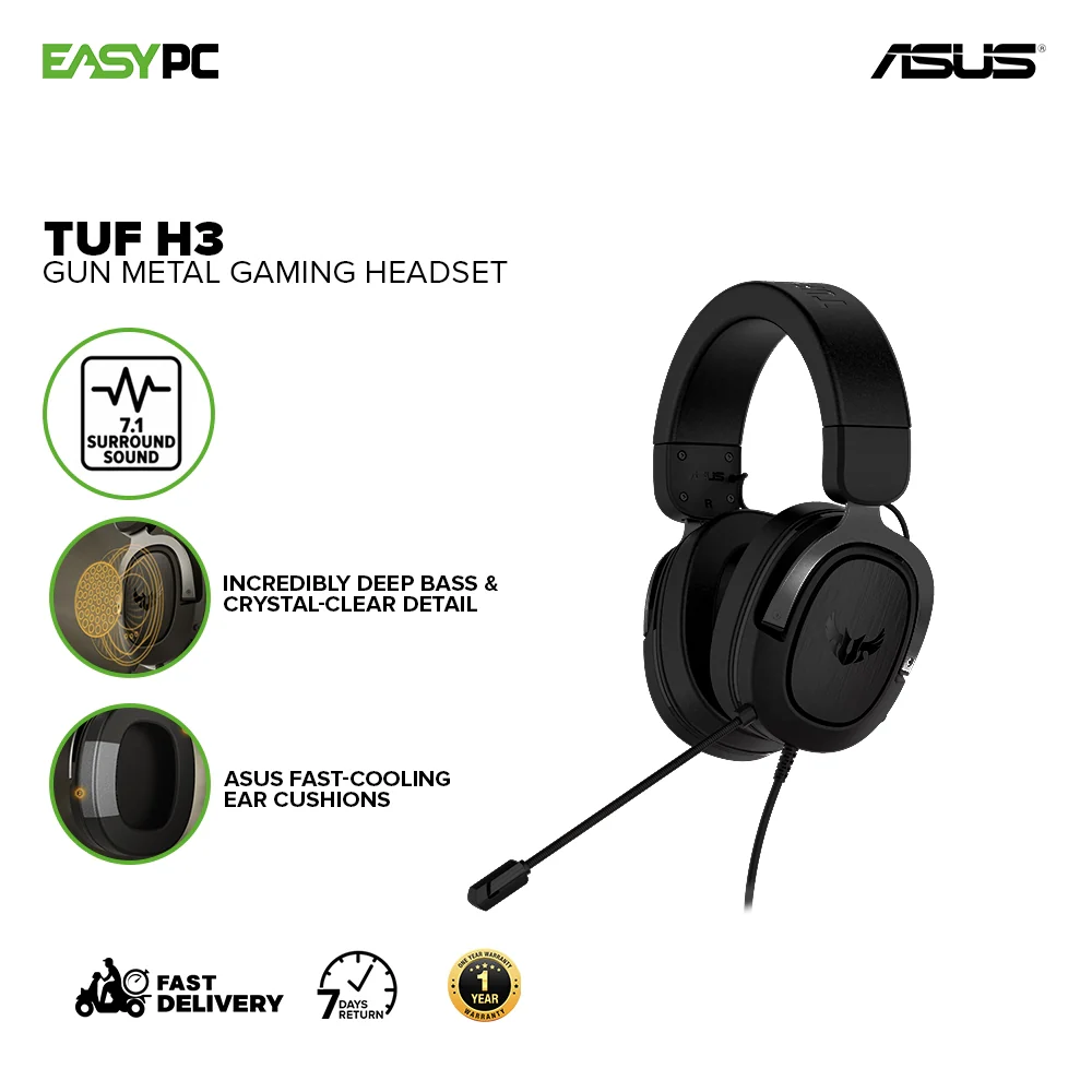 Asus TUF Gaming H3 7.1 Gaming Headset Gun Metal/ Red/ Silver - Image 2
