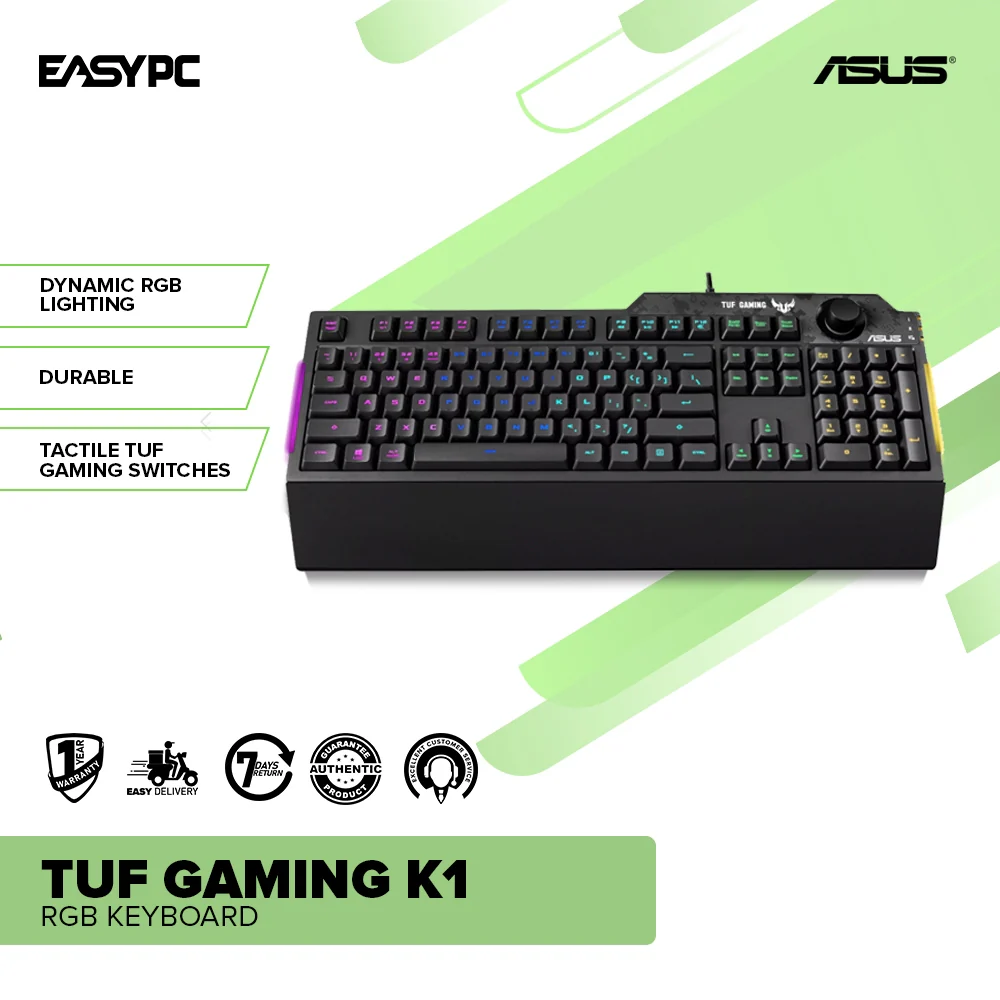 Asus TUF Gaming K1 Dynamic RGB lighting effects Detachable ergonomic wrist rest for extended comfort Gaming Keyboard - Image 2