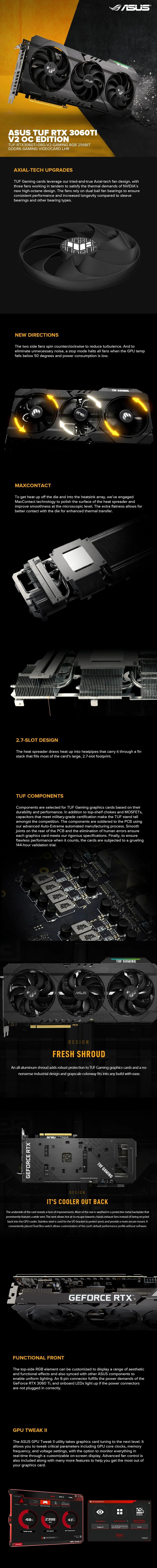Asus TUF NVIDIA® GeForce RTX™ 3060Ti V2 OC Edition 8gb 256bit GDdr6 with LHR, Axial Tech Upgrade, Gaming Videocard - Image 6