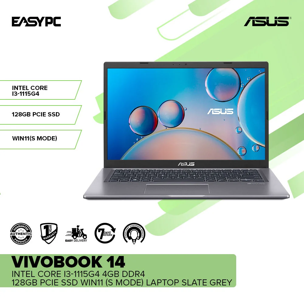 Asus VivoBook 14  Intel Core i3-1115G4 4GB DDR4 128GB PCIe SSD  Win11(S Mode) Laptop Slate Grey PS - Image 2