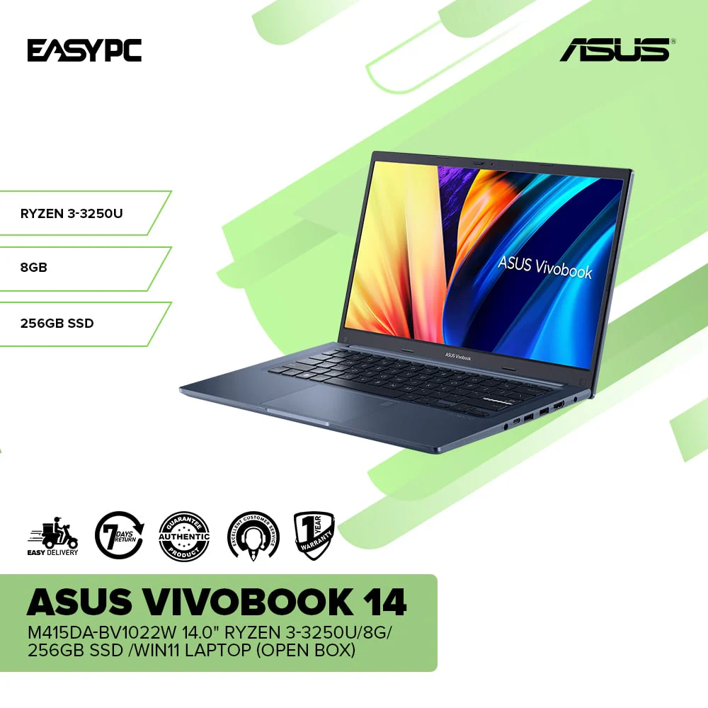Asus Vivobook 14 M415DA-BV1022W 14.0" Ryzen 3-3250U/8G/256Gb SSD /Win11 Laptop (Open Box) - Image 2