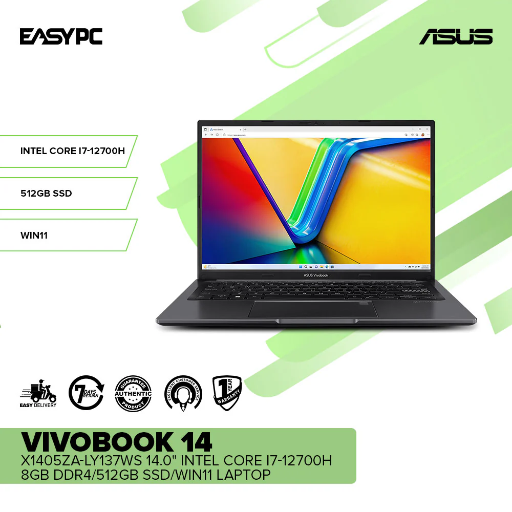 Asus Vivobook 14 X1405ZA-LY137WS 14.0 Intel Core I7-12700H/8GB DDR4/512GB SSD/Win11 Laptop - Image 2