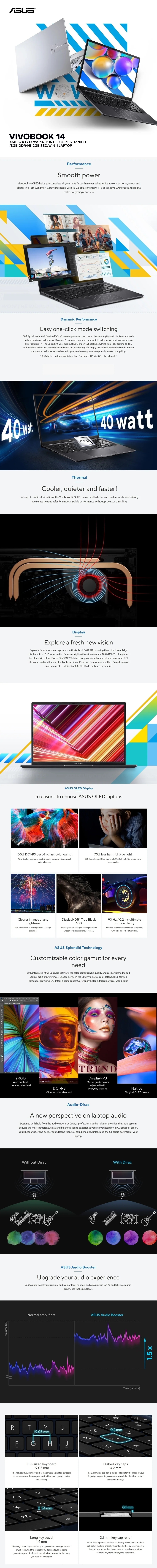 Asus Vivobook 14 X1405ZA-LY137WS 14.0 Intel Core I7-12700H/8GB DDR4/512GB SSD/Win11 Laptop - Image 5