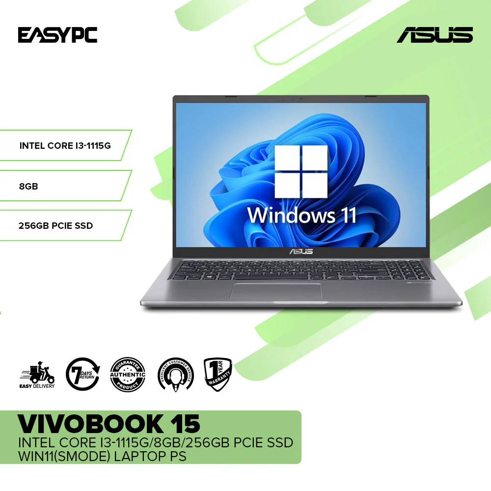 ASUS VivoBook 15 Intel Core i3-1115G/8GB/256GB PCIe SSD/Win11(Smode) Laptop PS - Image 2