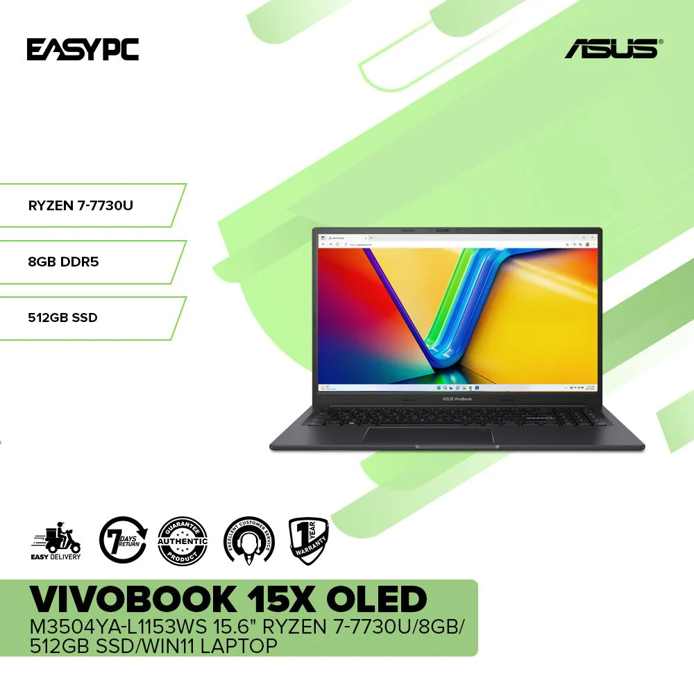 ASUS VIVOBOOK 15X OLED M3504YA-L1153WS 15.6" Ryzen 7-7730U/8GB/512GB SSD/Win11 Laptop - Image 2