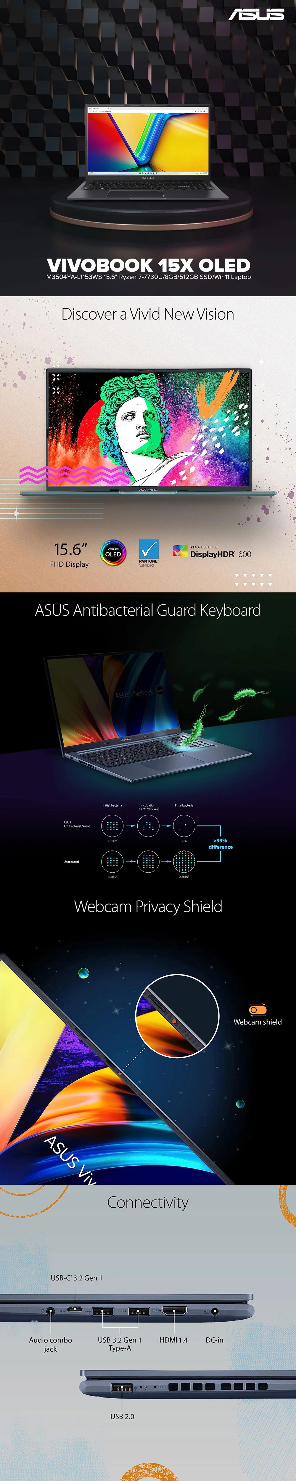ASUS VIVOBOOK 15X OLED M3504YA-L1153WS 15.6" Ryzen 7-7730U/8GB/512GB SSD/Win11 Laptop - Image 6