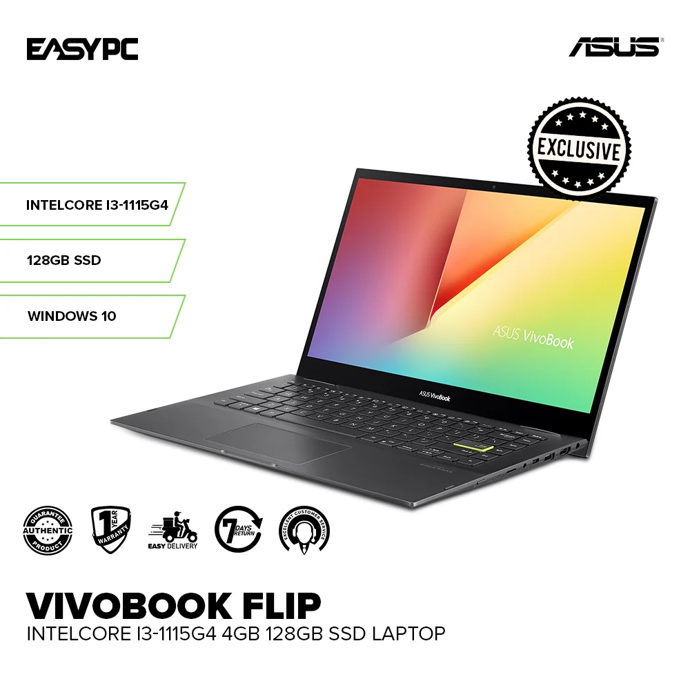 ASUS VivoBook Flip IntelCore i3-1115G4 4GB 128GB SSD / S Mode Windows 10 Laptop PS - Image 2