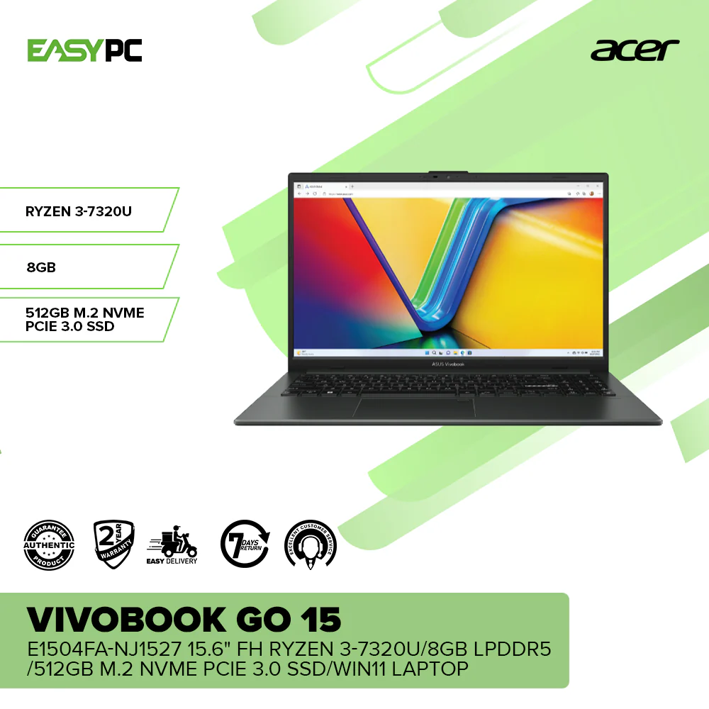 Asus Vivobook Go 15 E1504FA-NJ1527 15.6" FH Ryzen 3-7320U/8GB LPDDR5/512GB M.2 NVMe PCIe 3.0 SSD/Win11 Laptop - Image 2