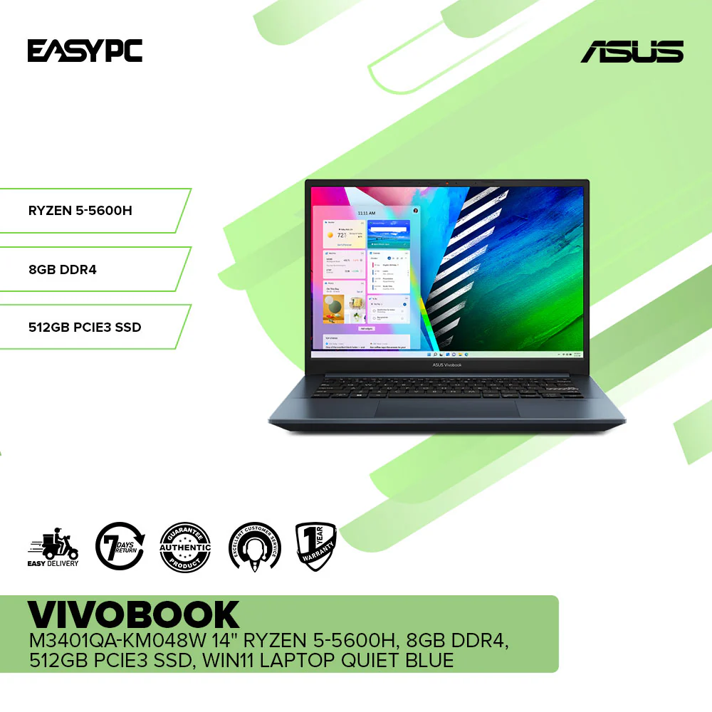 Asus Vivobook M3401QA-KM048W 14" Ryzen 5-5600H/8GB DDR4/512GB PCIE3 SSD/Win11 Laptop Quiet Blue - Image 2
