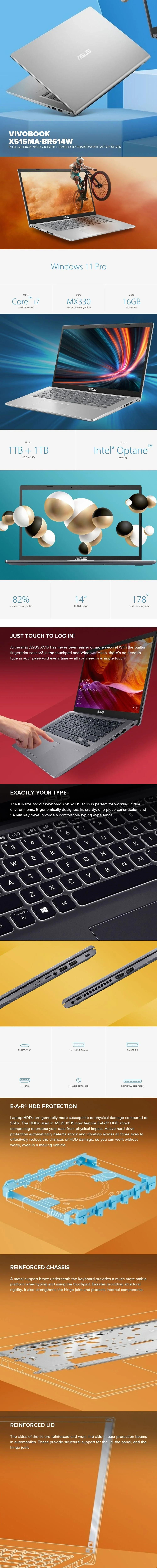 Asus Vivobook X515Ma-Br614W Intel Celeron N4020 4Gb Win10 Shared 1Tb + 128Gb Pcie Laptop Silver - Image 6