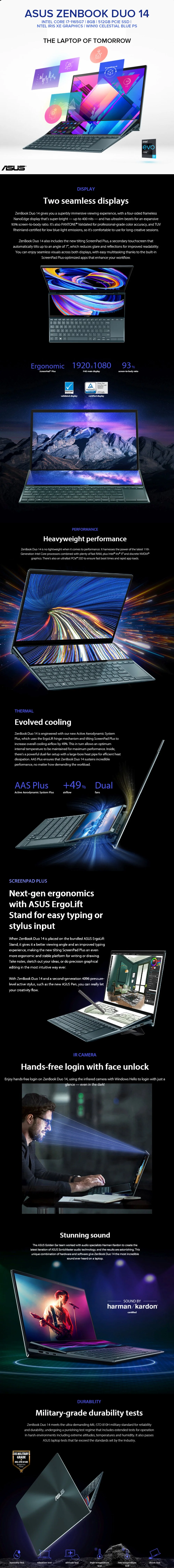 Asus ZenBook Duo 14 Intel Core i7-1165G7/8GB/512GB PCIe SSD/?Intel Iris Xe Graphics/Win10 Celestial Blue PS (No Laptop Bag Included) 1 Year Warranty Budget Laptop Same Day Delivery Brand New - Image 5