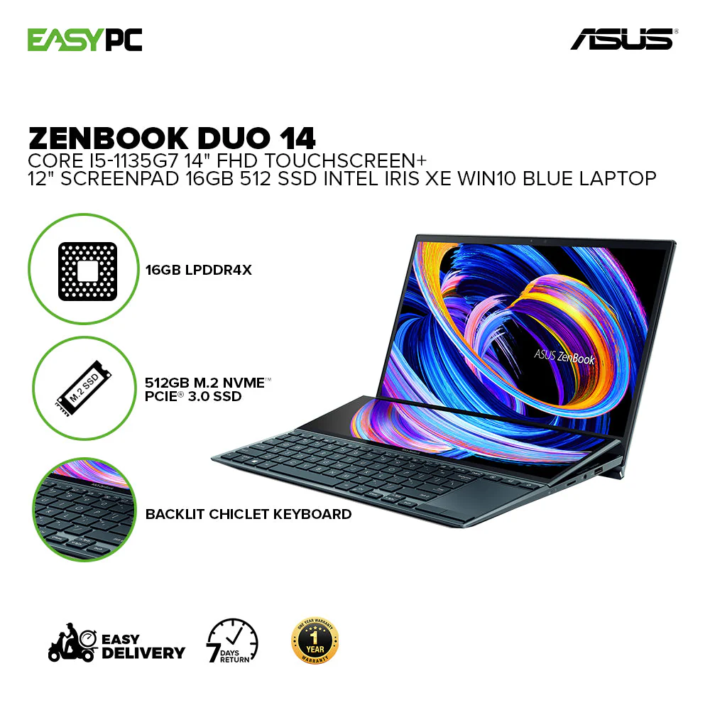 Asus Zenbook Duo 14 X482Ea-Hy105Ts I5-1135G7 16Gb Win10 16Gb/512 Ssd/Intel Iris Xe/Win10 Laptop - Image 2
