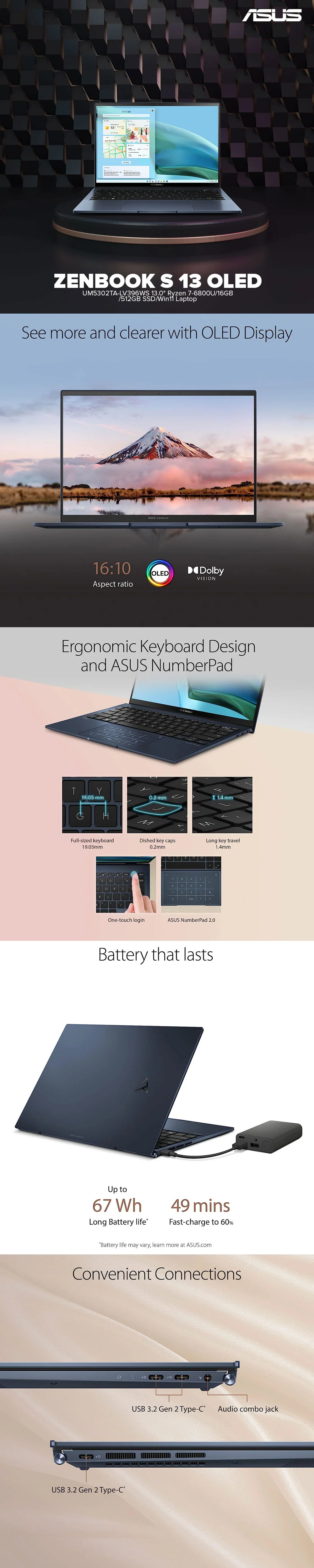 ASUS Zenbook S 13 OLED UM5302TA-LV396WS 13.0" Ryzen 7-6800U/16GB/512GB SSD//Win11 Laptop - Image 7