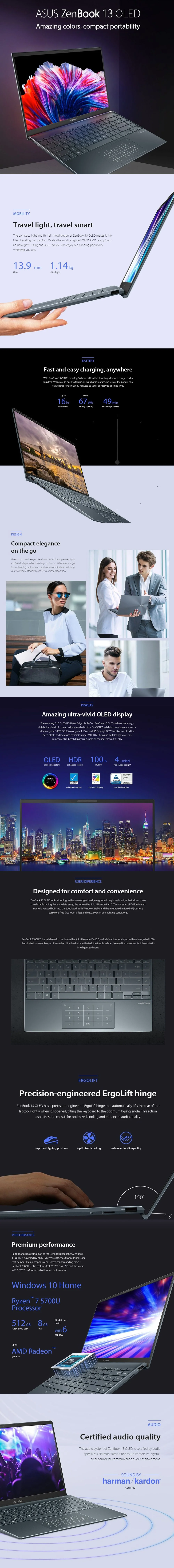 ASUS ZENBOOK UM325UA-KG138WS AMD R7-5700U 8GB 13"FHD OLED 512 SSD AMD Radeon Win11 Laptop Grey 1ION - Image 5