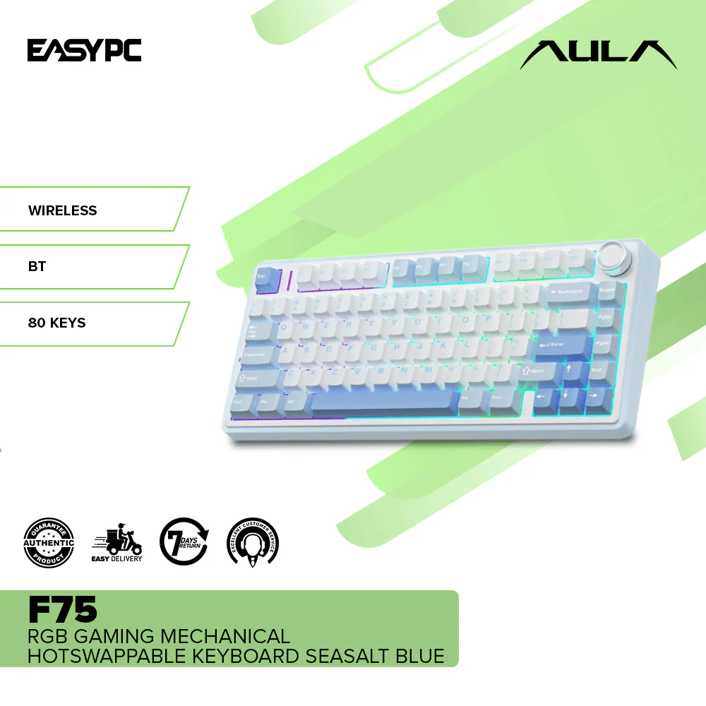 Aula F75 RGB Gaming Mechanical Hotswappable Keyboard Seasalt Blue - Image 2