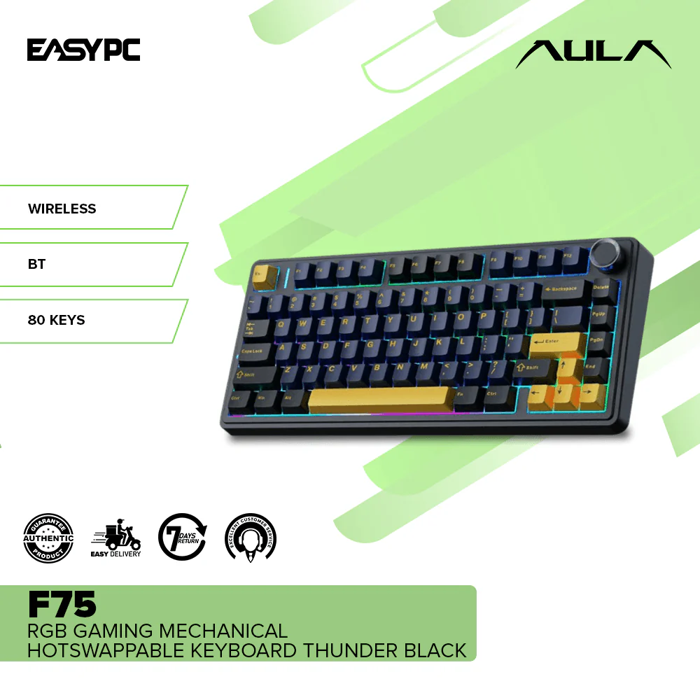 Aula F75 RGB Gaming Mechanical Hotswappable Keyboard Thunder Black - Image 2
