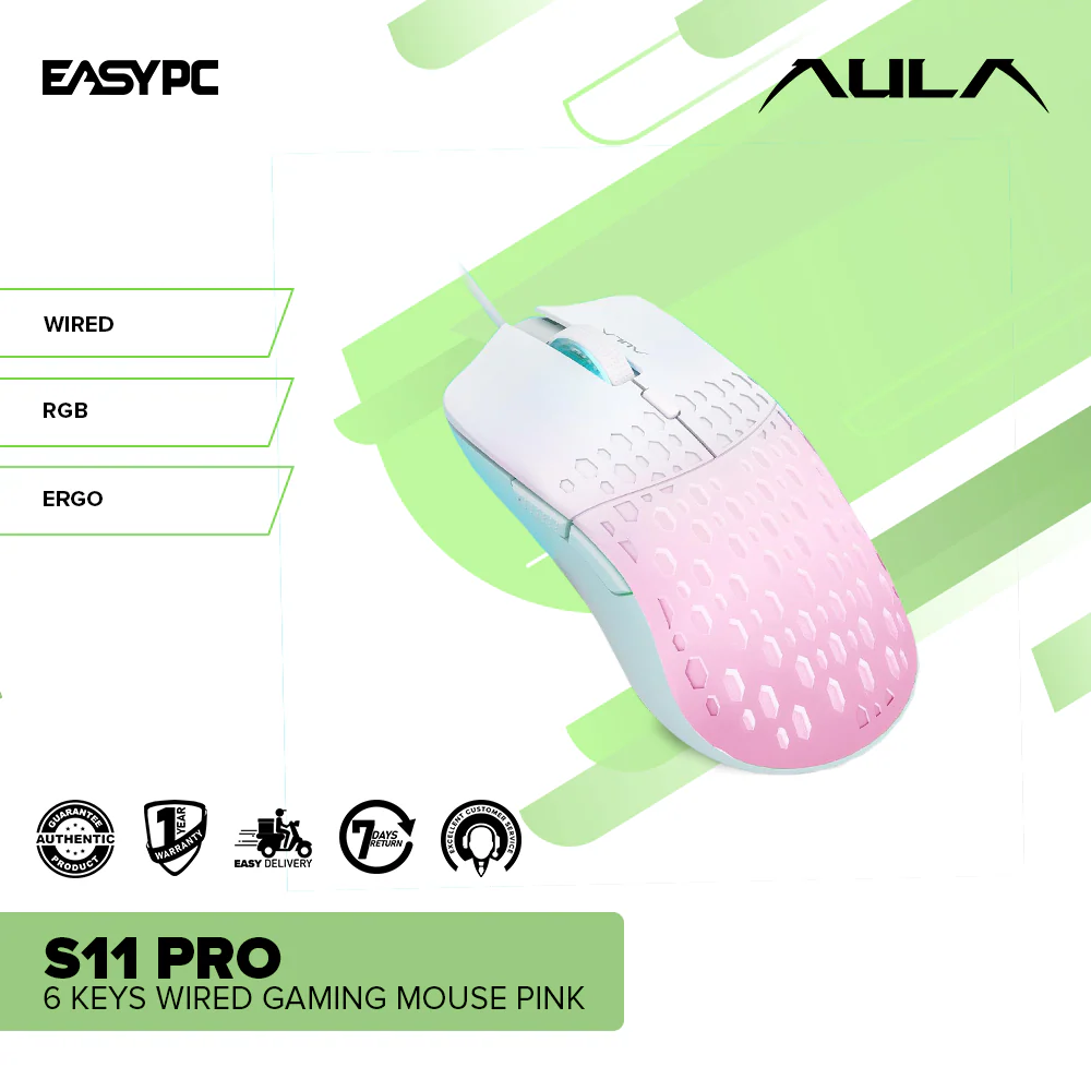 Aula S11 PRO 6 Keys Wired Gaming Mouse Pink - Image 2