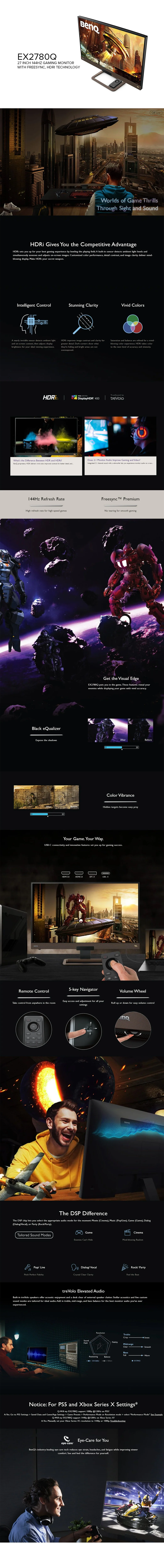 BenQ Gaming Monitor 27"/IPS/2560x1440 2K/FreeSync/144Hz/5ms/Built-in Speaker/2xHDMI/1xDP/1xUSB Type C - Metallic Brown/Black (EX2780Q 4JTP) BEEX1766 - Image 6