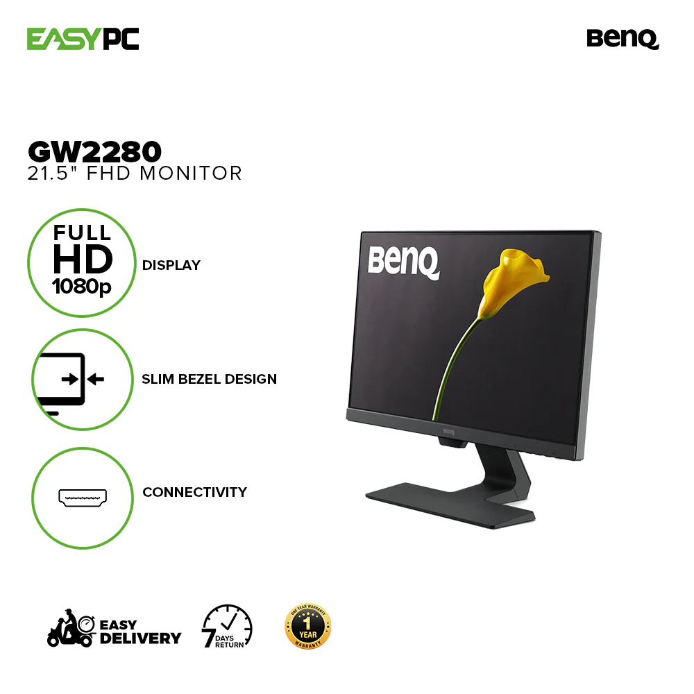 BenQ GW2280 21.5" FHD Eye-care Stylish, Edge to Edge Slim Bezel Design, Dual HDMI Connectivity Display Monitor - Image 2