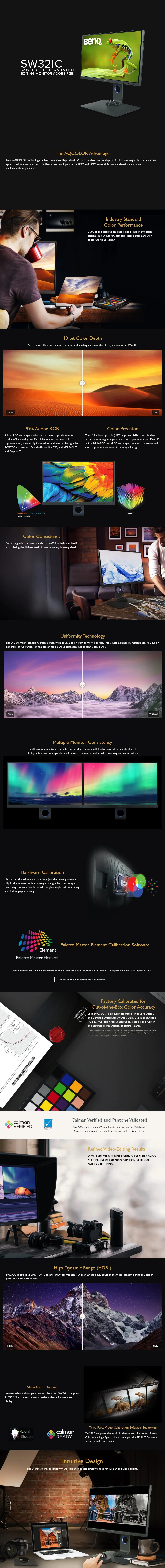 BenQ Photo and Video Editing Monitor 32"/IPS/3840x2160 4K/60Hz/5ms/2xHDMI/1xDP/USB 3.1/USB Type-C/Card Reader - Gray (SW321C) BESW1778 - Image 6