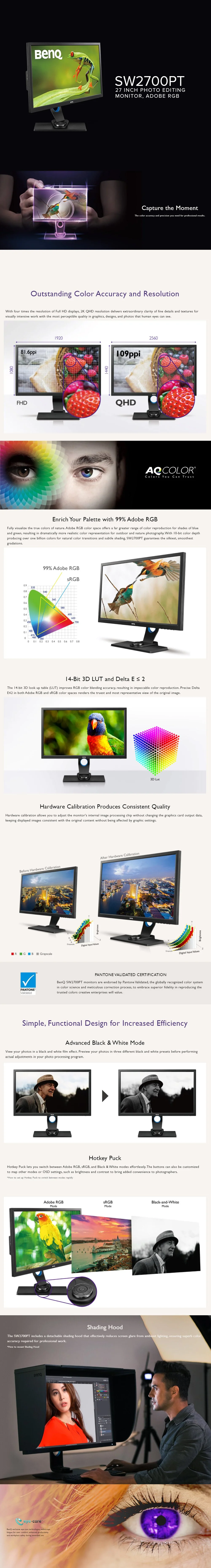 BenQ Photographer Monitor 27"/IPS/2560x1440 2K/60Hz/5ms/1xDVI-DL/1xHDMI/1xDP/USB 3.0 Hub/Card Reader - Grey (SW2700PT 4JTP) BESW1777 - Image 5