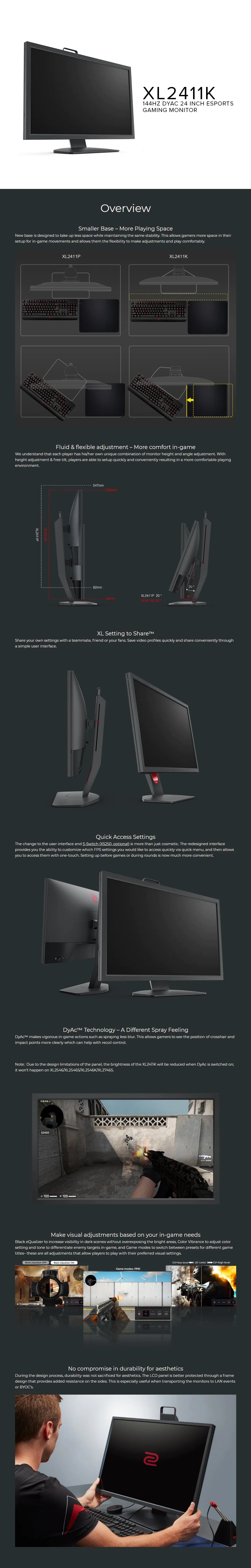 BenQ Zowie e-Sports Monitor 24" TN/1920x1080/144Hz/2xHDMI 1.4/1xDP/ Dark Grey (XL2411K 4JTP) BEXL1759 - Image 6