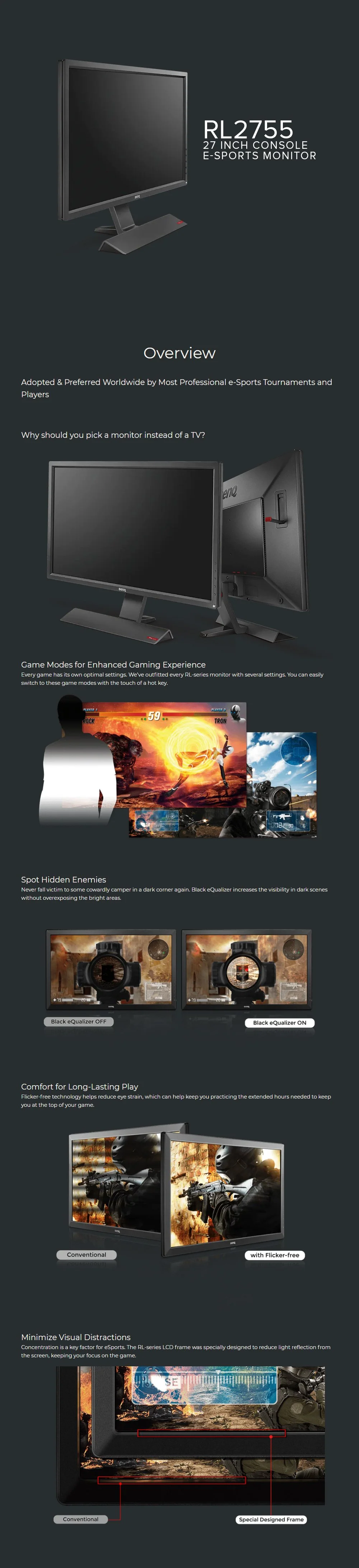 BenQ Zowie e-Sports Monitor Officially Licensed for PS4/TN Panel/1920x1080/75Hz & 60Hz/1ms/1xD-Sub/1xDVI/2xHDMI - Dark Gray (RL2755 4JTP) BERL1765 - Image 6