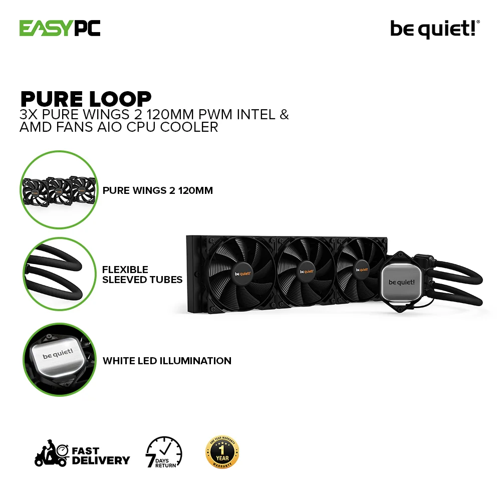 BeQuiet Pure Loop (BW008) AIO CPU Cooler Intel & AMD, 3x Pure Wings 2 120mm PWM Fans Doubly decoupled pump for quiet operation 4JTP BEBW2440 - Image 2