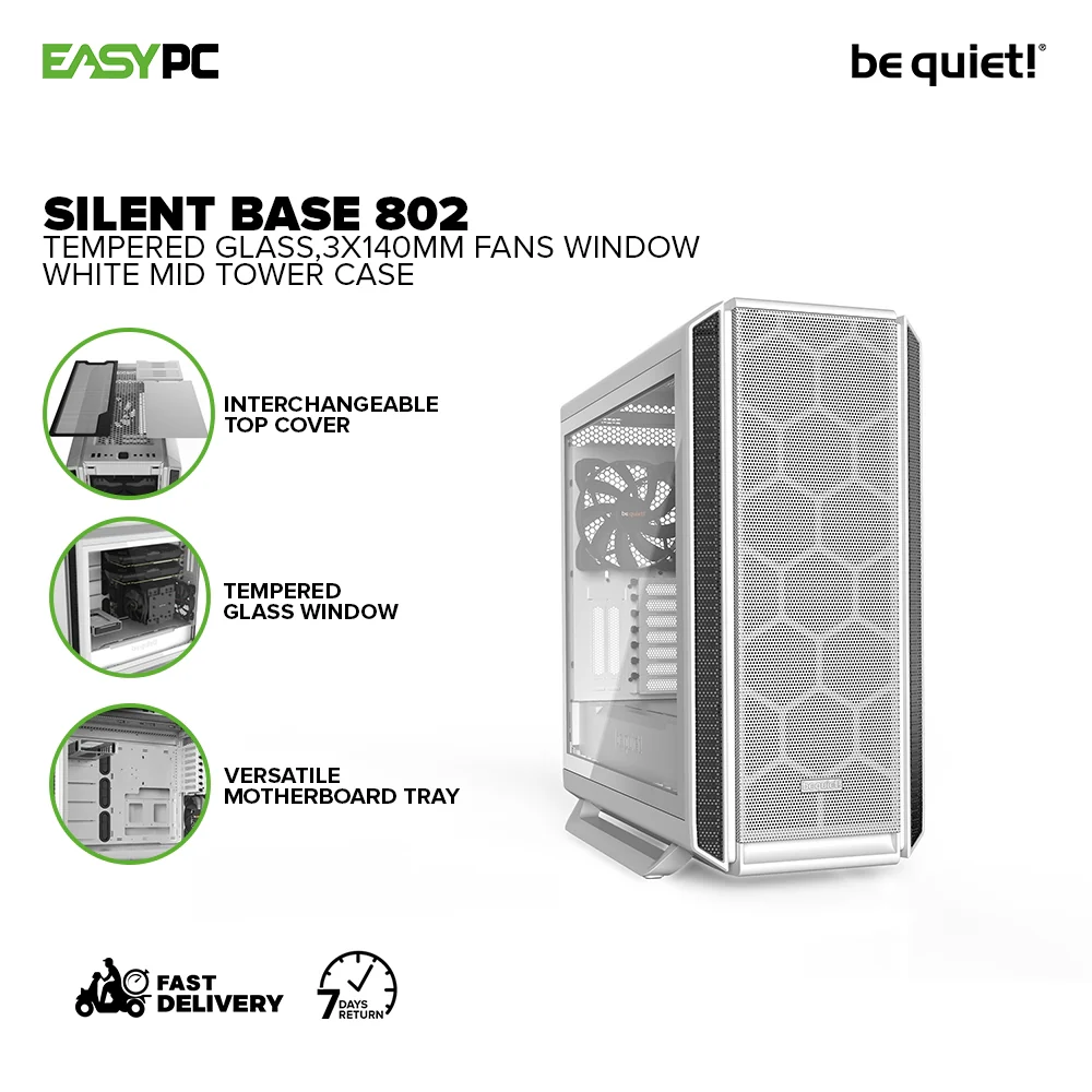 BeQuiet Silent Base 802 Black and White, 3 pre-Installed Pure Wings 2 Fans, Sound Insulation Tempered Glass Mid-Tower 4JTP - Image 7