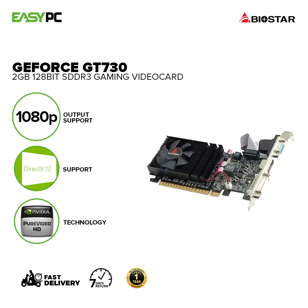 Biostar GT 730 VN7313THX1-TBARL-BS2 2gb 128bit SDdr3 Gaming Videocard - Image 2