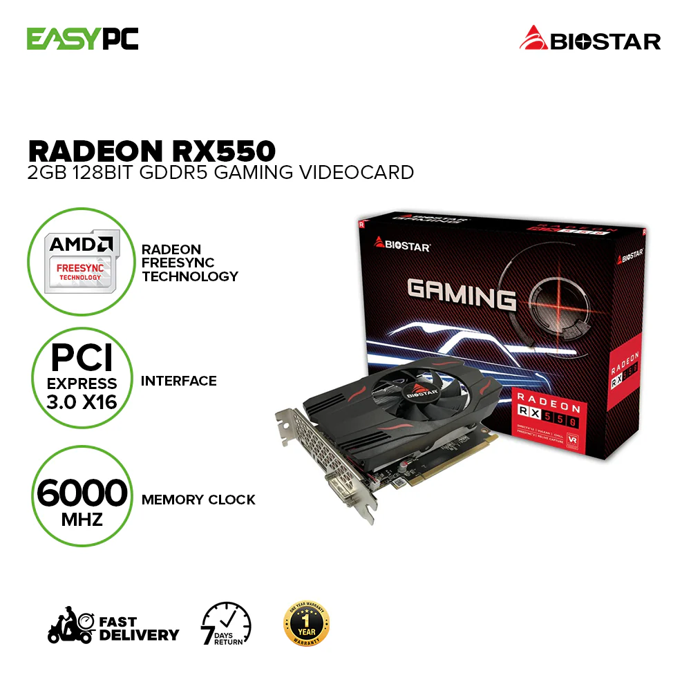 Biostar Rx 550 VA5515RF21 2gb 128bit GDdr5 Support Radeon Freesync Technology DirectX 12 & Vulkan Optimized AMD XConnect & HDR Ready Gaming Videocard - Image 2