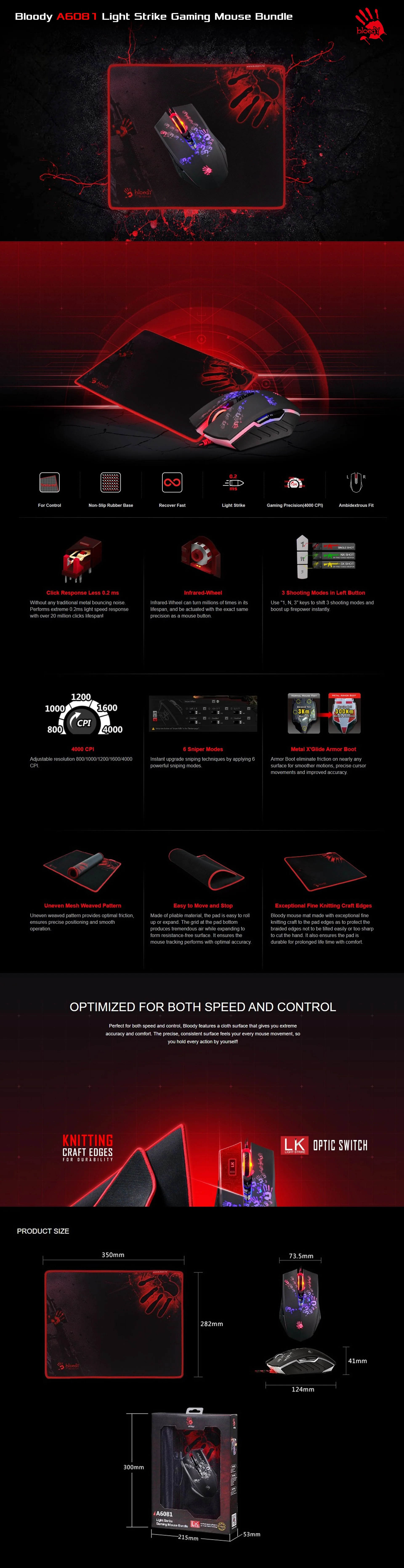 Bloody A6081 Light Strike Gaming Mouse Bundle - Image 4