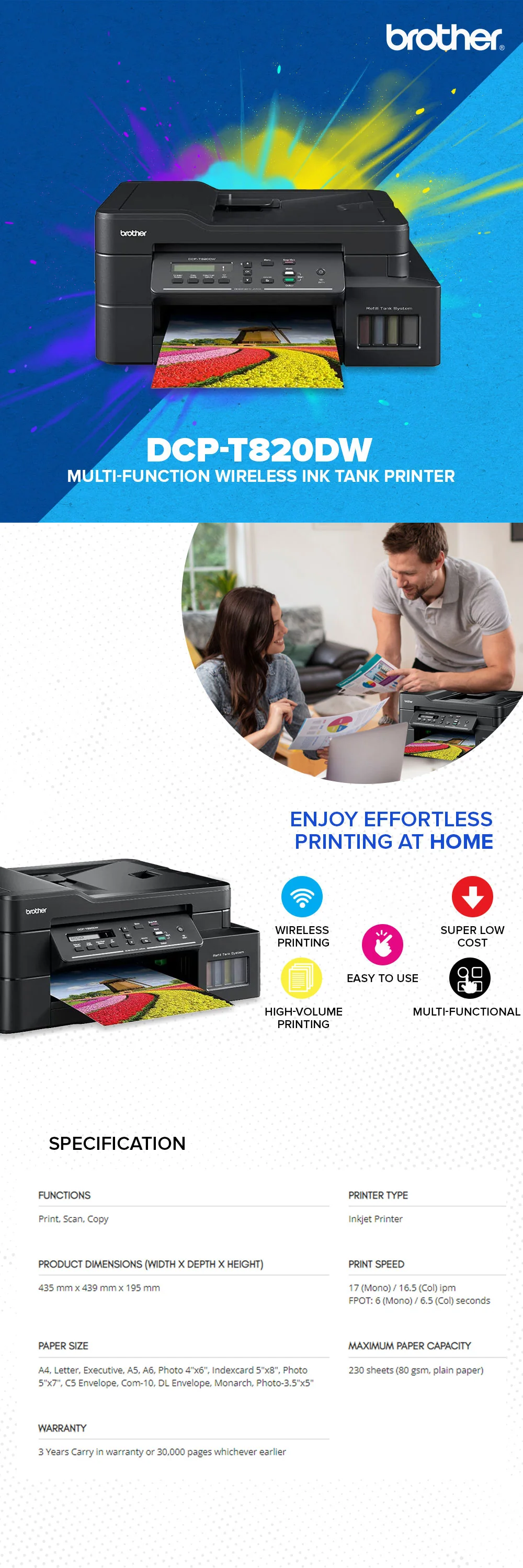 Brother DCP-T820DW Multi-Function Wireless Ink Tank Printer - Image 5