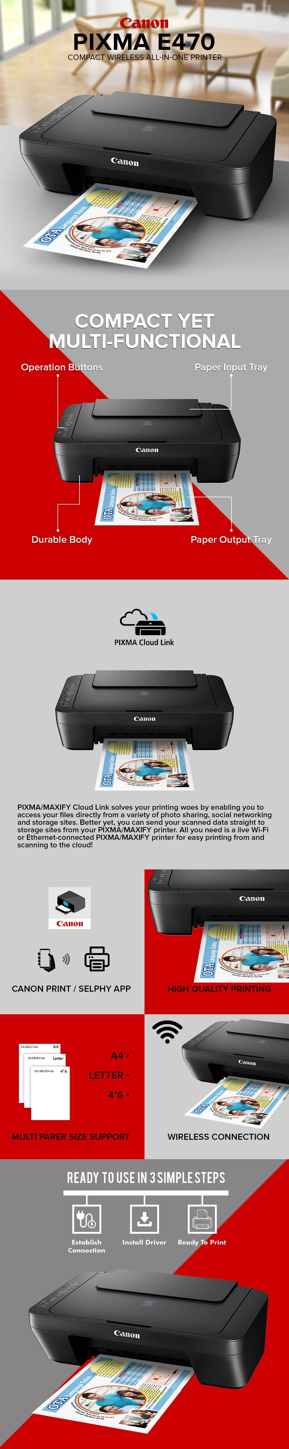 Canon Pixma E470 Compact Wireless All-In-One Printer - Image 5