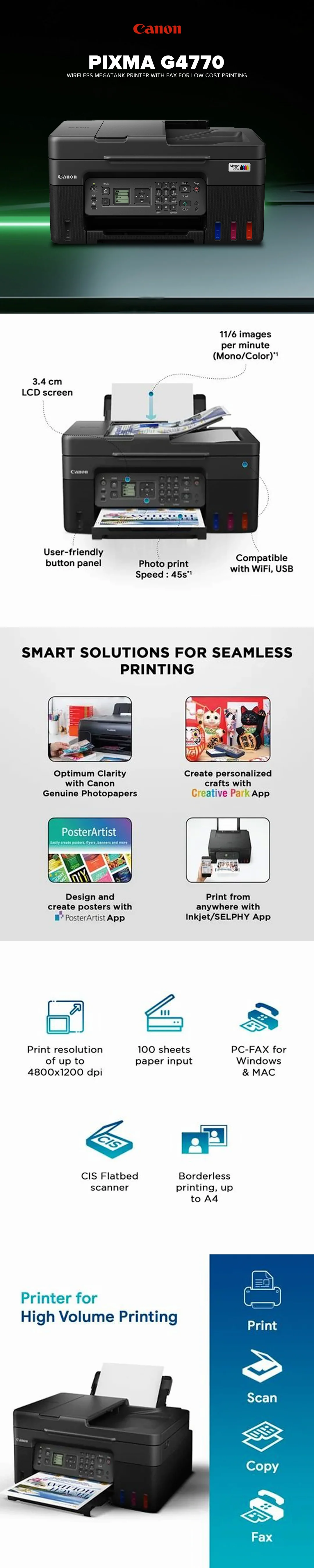 Canon Pixma G4770 Wireless MegaTank Printer with Fax for Low-Cost Printing - Image 6