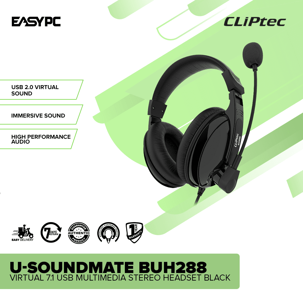 Cliptec U-Soundmate BUH288 Virtual 7.1 USB Multimedia Stereo Headset Black - Image 2