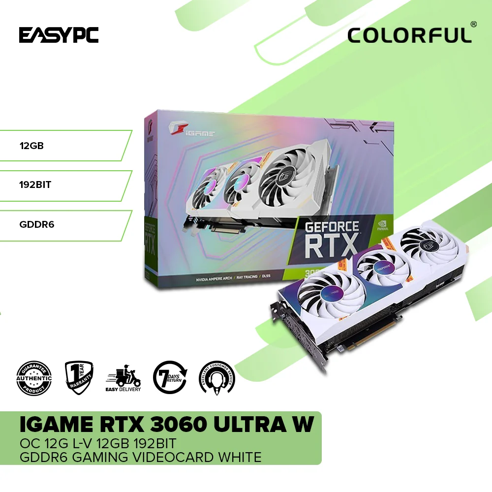 Colorful iGame NVIDIA® GeForce RTX™ 3060 Ultra W OC 12G L-V 12GB 192bit GDDr6 Gaming Graphics Card White - Image 2