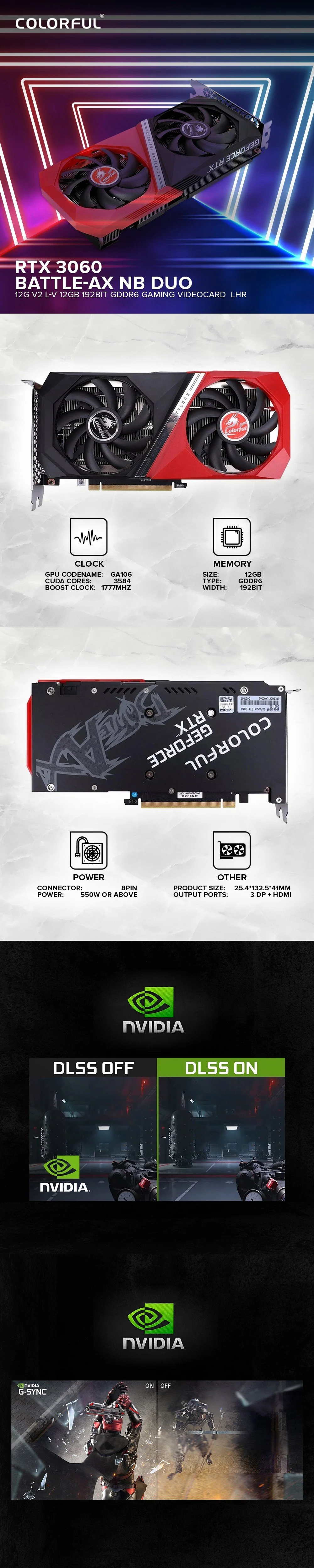 Colorful NVIDIA® GeForce RTX™ 3060 Battle-AX NB DUO 12G V2 L-V 12gb 192bit GDdr6 Gaming Videocard LHR - Image 6