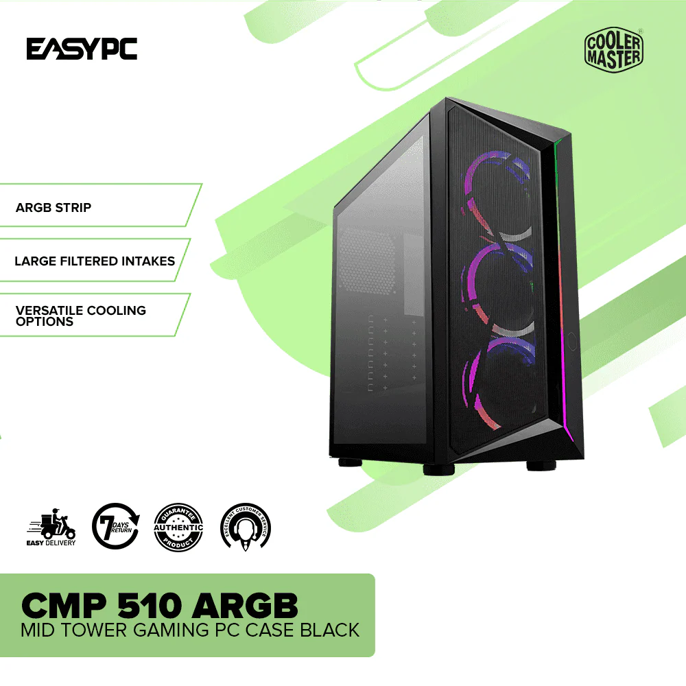 Coolermaster CMP 510 ARGB Mid Tower Gaming PC Case Black - Image 2