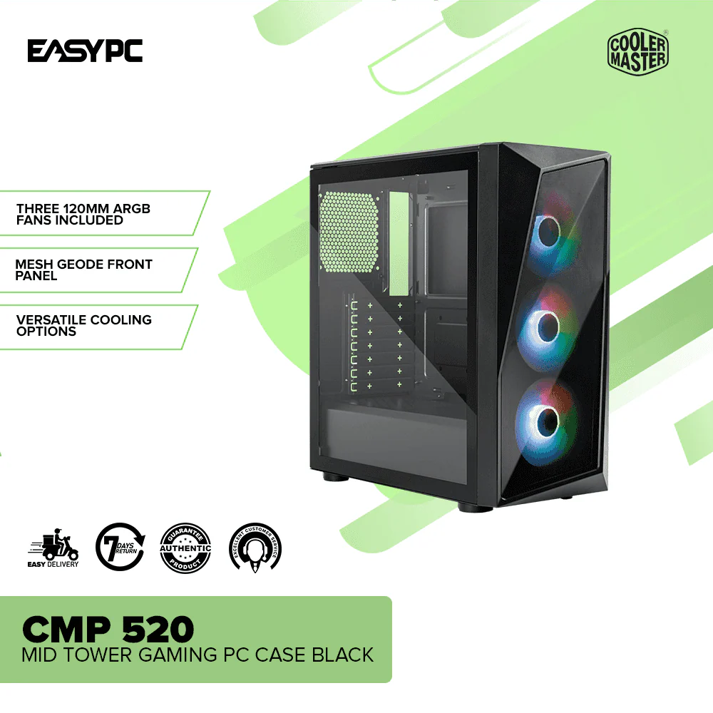 Coolermaster CMP 520 Mid Tower Gaming PC Case Black - Image 2