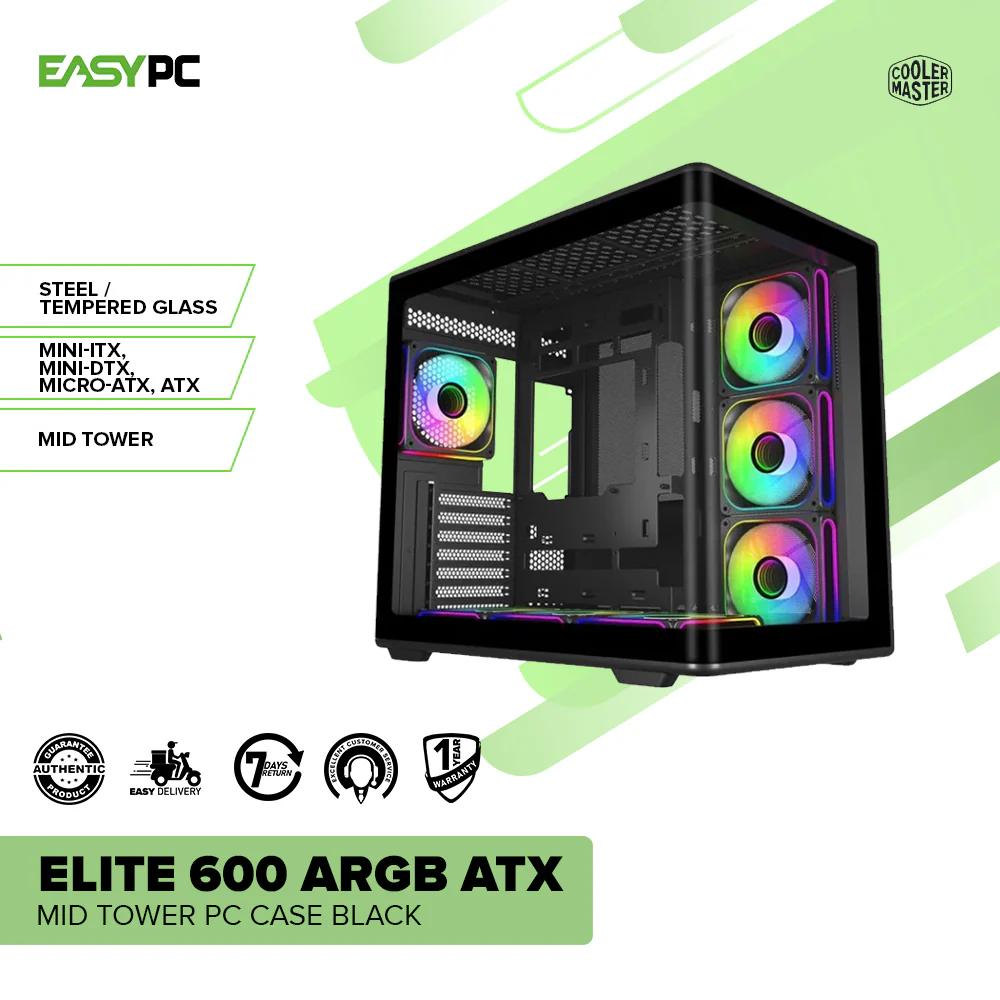 CoolerMaster Elite 600 ARGB ATX Mid Tower PC Case - Image 2