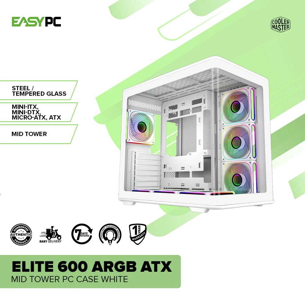 CoolerMaster Elite 600 ARGB ATX Mid Tower PC Case - Image 6