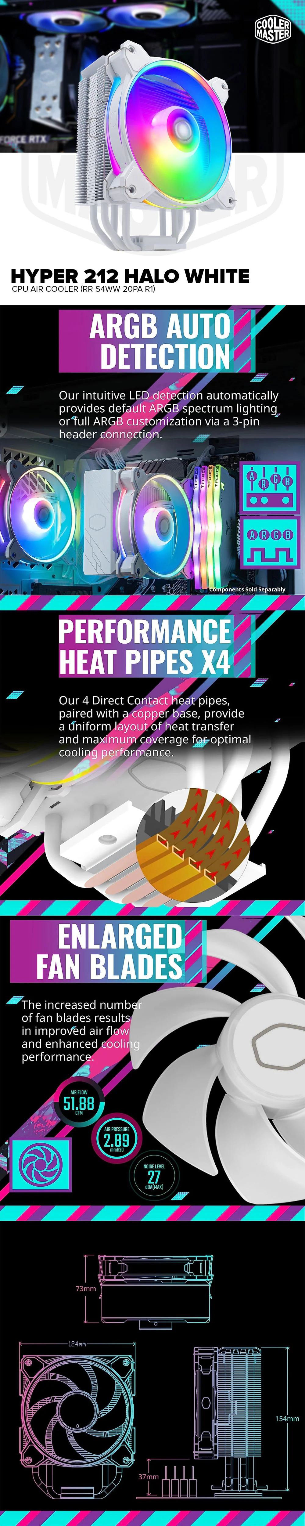 COOLERMASTER Hyper 212 Halo CPU Air Cooler White (RR-S4WW-20PA-R1) - Image 7