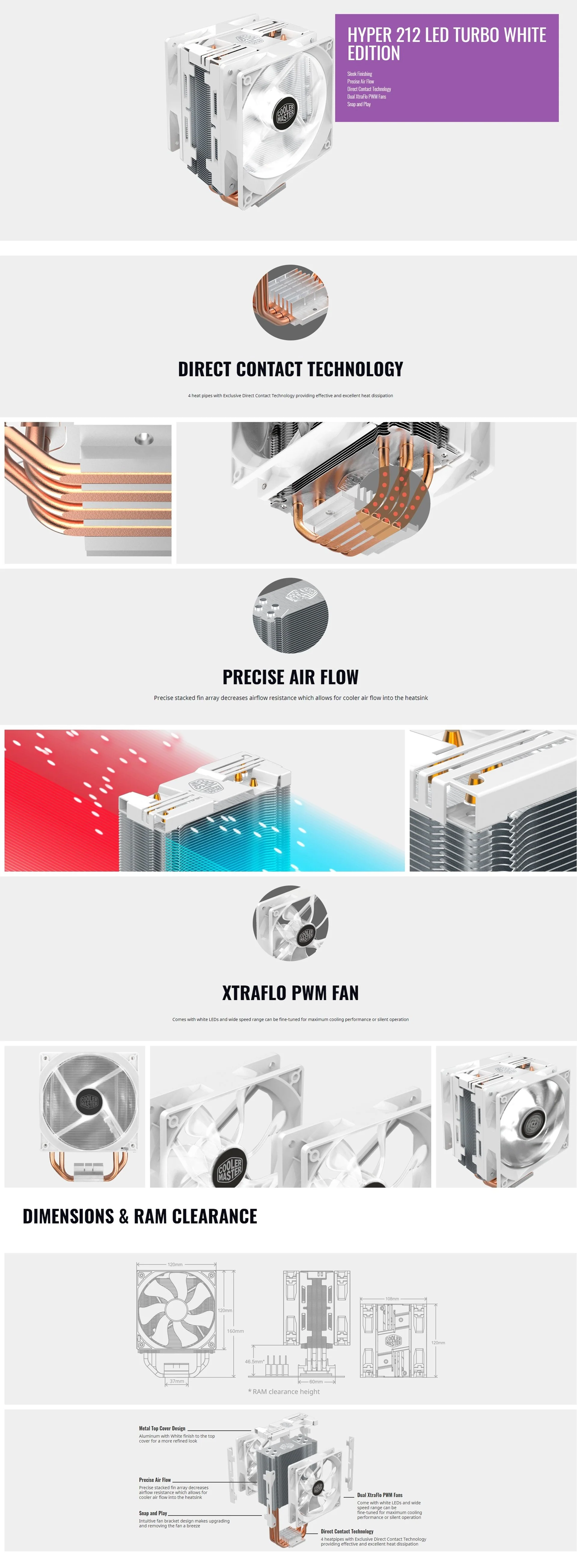 Coolermaster Hyper 212 Turbo RR-212TW-16PW-R1 CPU Air Cooler White Edition - Image 5