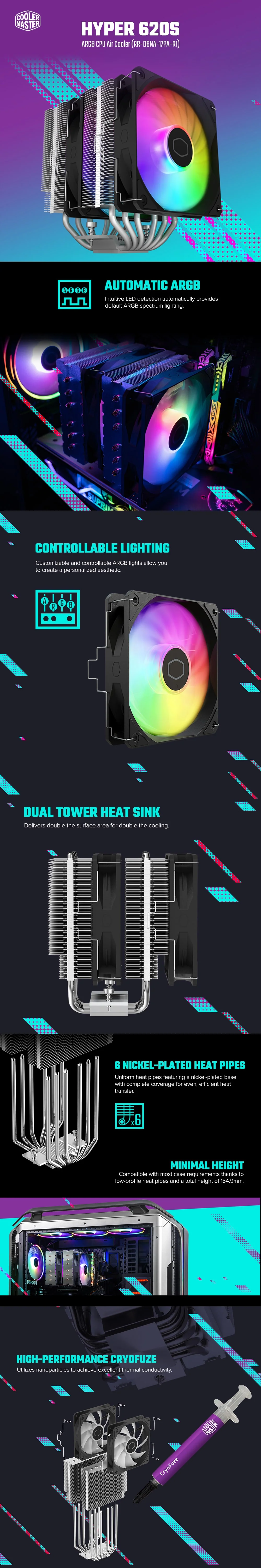 Coolermaster Hyper 620S ARGB CPU Air Cooler (RR-D6NA-17PA-R1) - Image 5