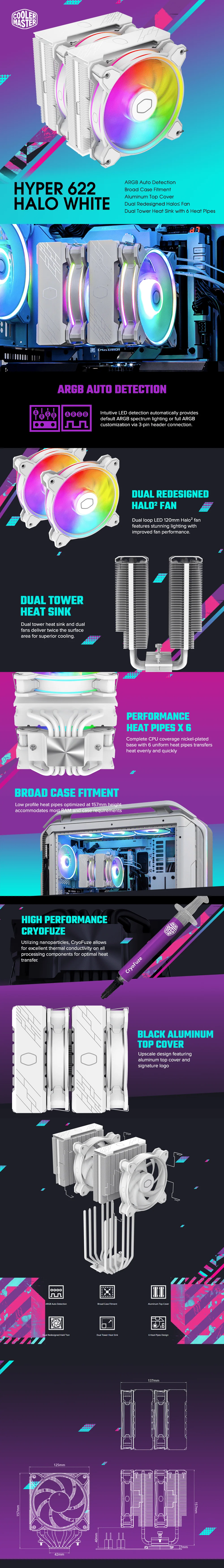 COOLERMASTER HYPER 622 HALO BLACK CPU Air Cooler White (RR-D6WW-20PA-R1) - Image 5