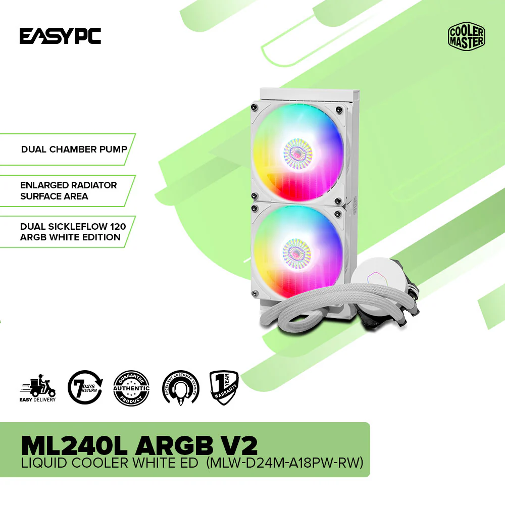 COOLERMASTER ML240L ARGB V2 Liquid Cooler WHITE ED (MLW-D24M-A18PW-RW) - Image 2